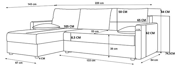 Rozkladacia obojstranná sedacia súprava do L VENORIA 220x143 cm, krémová + 2 vankúšiky ZDARMA