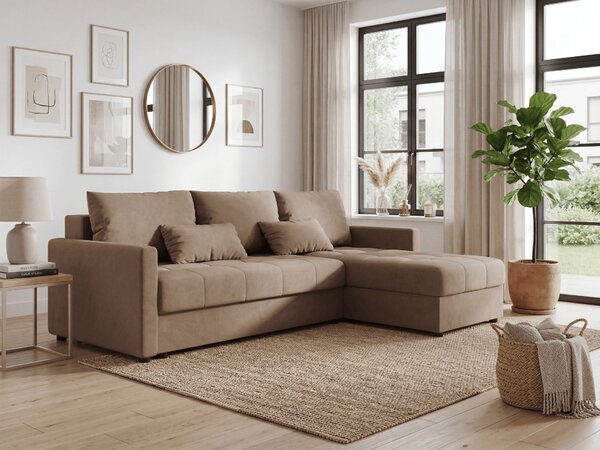 Rozkladacia obojstranná sedacia súprava do L VENORIA 220x143 cm, béžová + 2 vankúšiky ZDARMA
