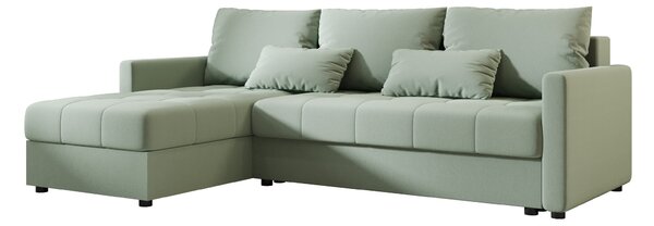 Rozkladacia obojstranná sedacia súprava do L VENORIA 220x143 cm, svetlozelená + 2 vankúšiky ZDARMA