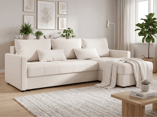 Rozkladacia obojstranná sedacia súprava do L VENORIA 220x143 cm, krémová + 2 vankúšiky ZDARMA