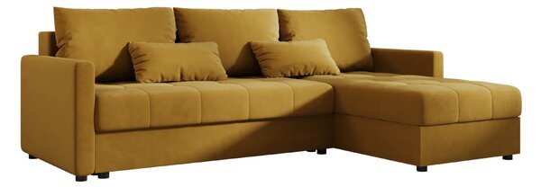 Rozkladacia obojstranná sedacia súprava do L VENORIA 220x143 cm, horčicová + 2 vankúšiky ZDARMA
