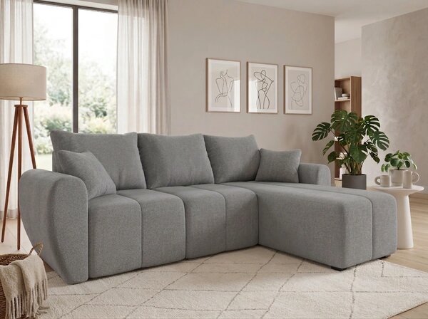 Rozkladacia obojstranná sedacia súprava do L SEVIO 246x145 cm, sivá + 2 vankúšiky ZDARMA