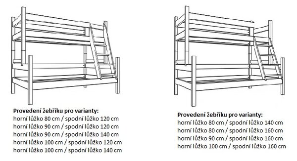 MAXMAX Detská poschodová posteľ s rozšíreným spodným lôžkom z MASÍVU 200x90 cm bez šuplíka PAVLÍNA