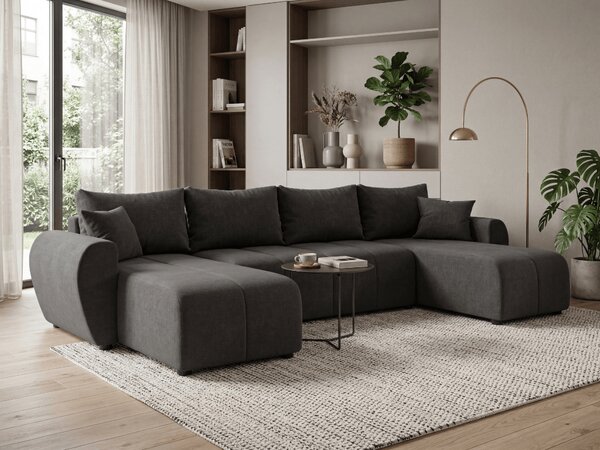 Rozkladacia obojstranná sedacia súprava do U SEVIO 311x145 cm, tmavosivá + 2 vankúšiky ZDARMA