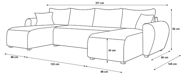 Rozkladacia obojstranná sedacia súprava do U SEVIO 311x145 cm, tmavosivá + 2 vankúšiky ZDARMA