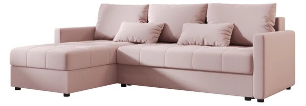 Rozkladacia obojstranná sedacia súprava do L VENORIA 220x143 cm, púdrovo ružová + 2 vankúšiky ZDARMA