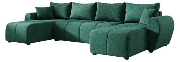 Rozkladacia obojstranná sedacia súprava do U SEVIO 311x145 cm, fľaškovozelená + 2 vankúšiky ZDARMA