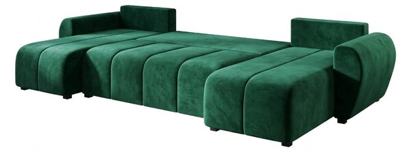 Rozkladacia obojstranná sedacia súprava do U SEVIO 311x145 cm, fľaškovozelená + 2 vankúšiky ZDARMA