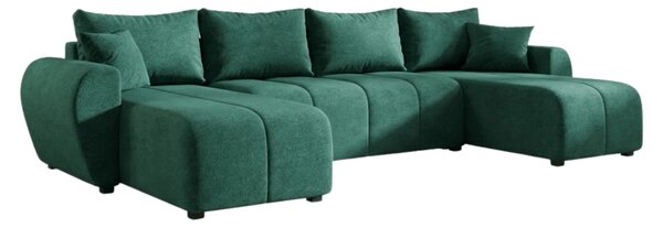 Rozkladacia obojstranná sedacia súprava do U SEVIO 311x145 cm, fľaškovozelená + 2 vankúšiky ZDARMA
