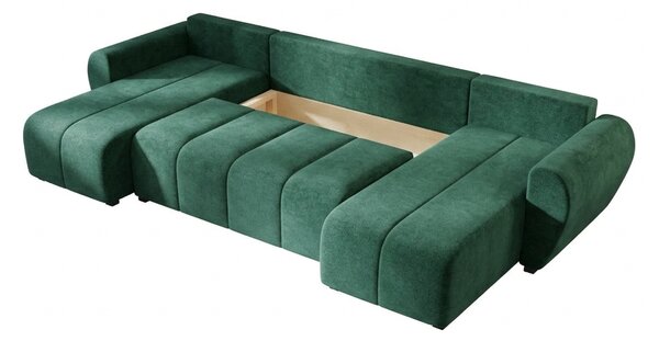 Rozkladacia obojstranná sedacia súprava do U SEVIO 311x145 cm, fľaškovozelená + 2 vankúšiky ZDARMA