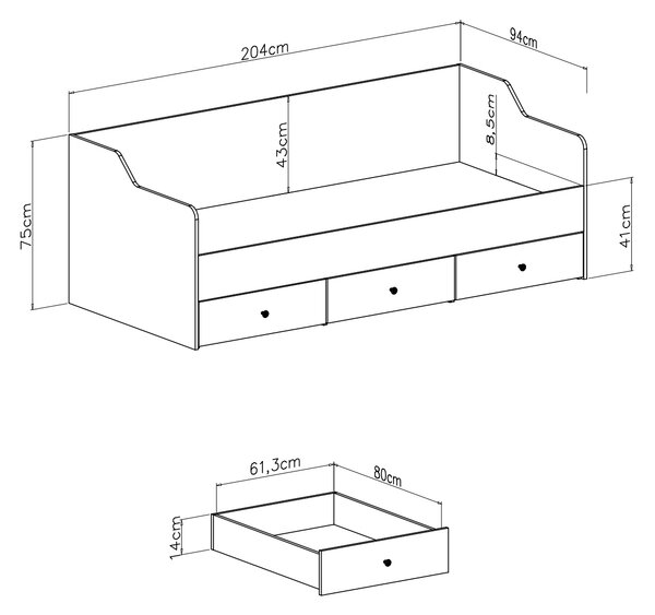 Detská posteľ s úložným priestorom Milano 90x200