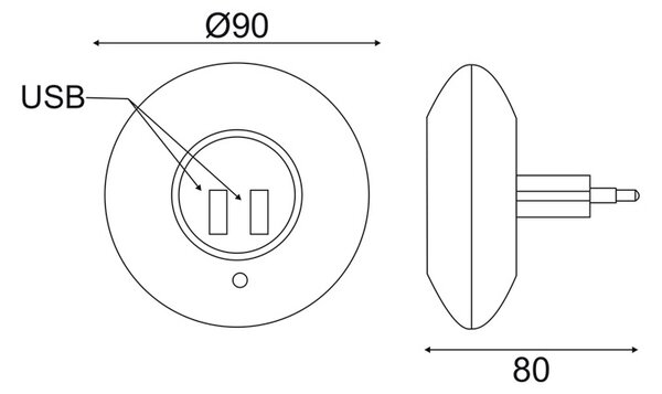 ACA Lighting Nočné svetlo do zásuvky 1W/4000K/IP20/2xUSB