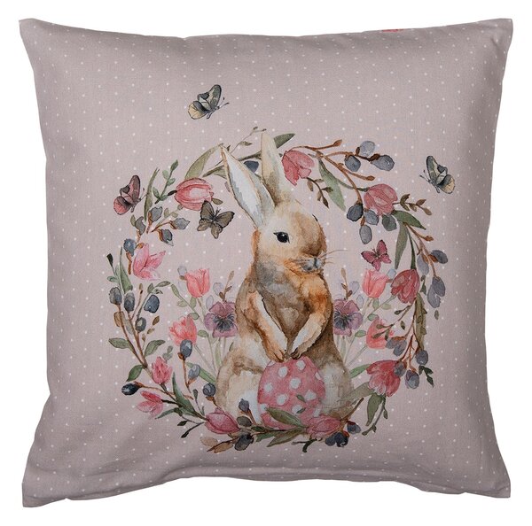 Béžová bavlnená obliečka na vankúš so zajačikom Happy Bunny - 40*40 cm - Clayre & Eef