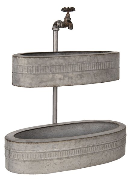 Šedý plechový retro kvetináč / etažér - 49 * 22 * ​​55 cm - Clayre & Eef