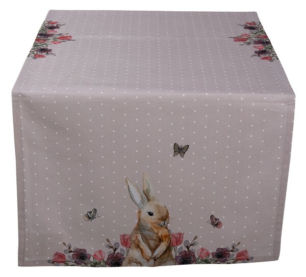 Bavlnený behúň na stôl so zajačikom Happy Bunny - 50*140 cm - Clayre & Eef