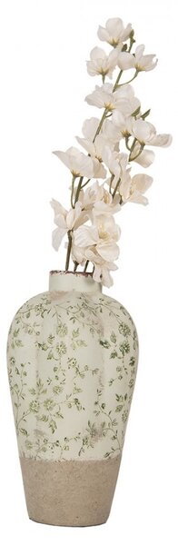 Béžová keramická váza so zelenými kvetmi Jenia - Ø 17*29 cm - Clayre & Eef