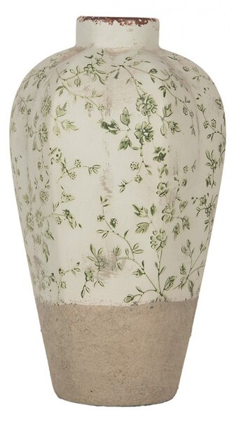 Béžová keramická váza so zelenými kvetmi Jenia - Ø 17*29 cm - Clayre & Eef