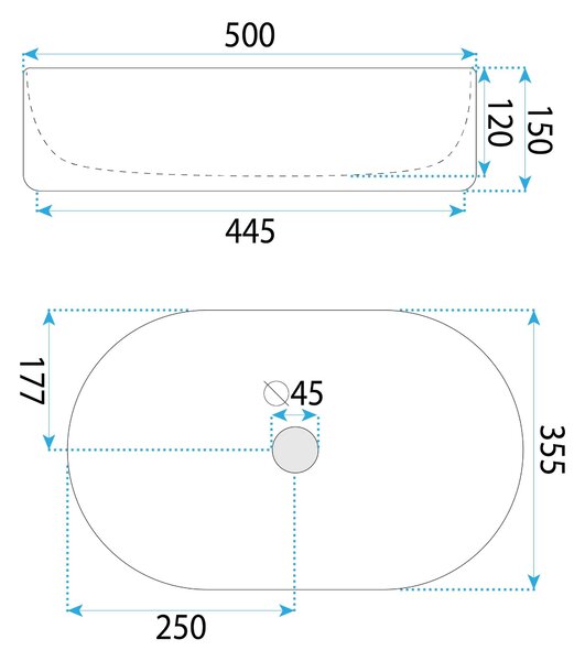 Rea Oktawia Kallisto, umývadlo na dosku 500x355x130 mm, imitácia kameňa, REA-U3528