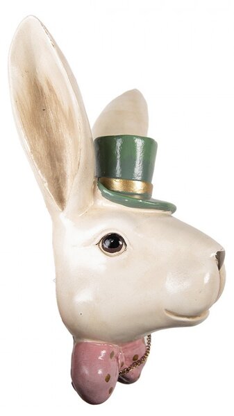 Nástenná dekorácia zajačia hlava s klobúkom - 17*11*25 cm - Clayre & Eef