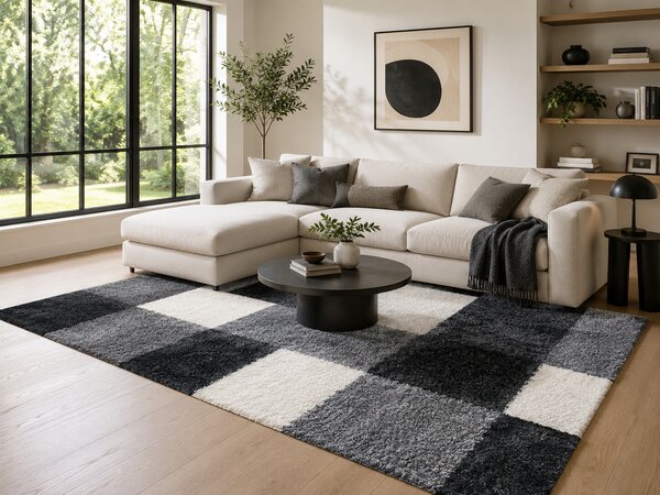 Ayyildiz, Kusový koberec Life Shaggy 1501 black, 80x150, čiernobiela, obývacia izba
