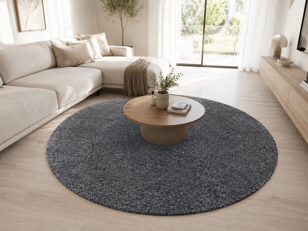 Ayyildiz, Kusový koberec Life Shaggy 1500 grey kruh, 80x80 (priemer) kruh, šedá, obývacia izba
