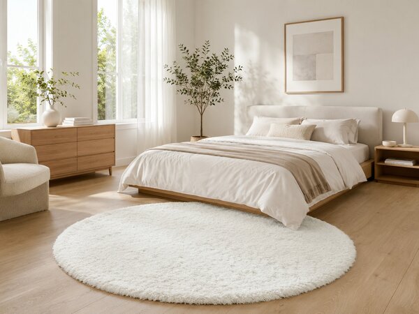 Ayyildiz, Kusový koberec Fluffy Shaggy 3500 white kruh, 160x160 (priemer) kruh, biela, obývacia izba