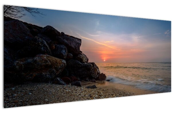 Obraz západu slnka na pláži (120x50 cm)