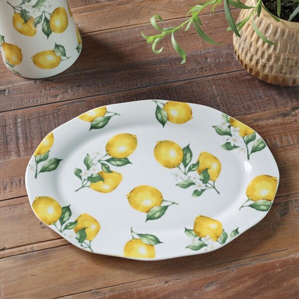 Porcelánová tácka s citrónmi Maison Limone Blossom - 30*22*1,5 cm - Chic Antique