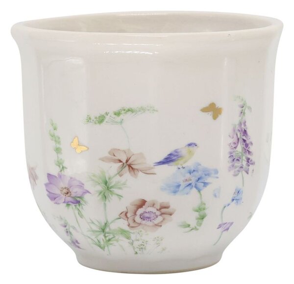Krémový antik keramický kvetináč s kvetmi Papillon Blossom - Ø 12*10 cm - Chic Antique
