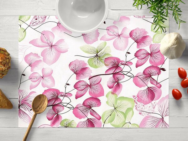 Biante Bavlnené prestieranie na stôl Sandra SA-366 Ružovo-zelené kvety na bielom 30x40 cm
