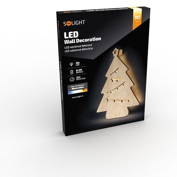 SOLIGHT LED nástenná dekorácia vianočný stromček, 24x LED, 2x AA