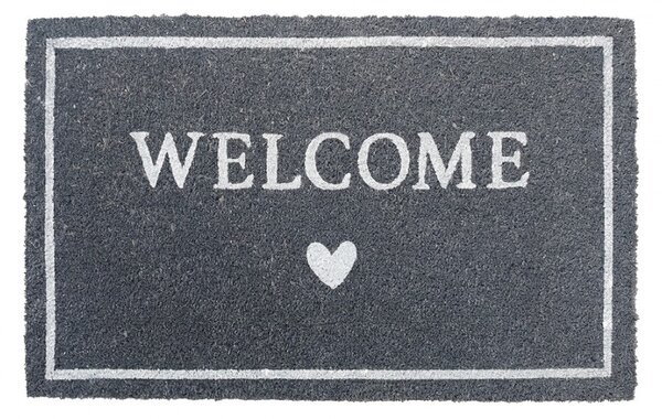 Šedá kokosová rokožka so srdiečkom Welcome - 75*45*1 cm - Clayre & Eef