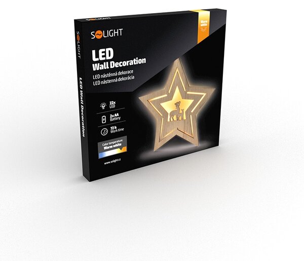 SOLIGHT LED nástenná dekorácia vianočná hviezda, 24x LED, 2x AA