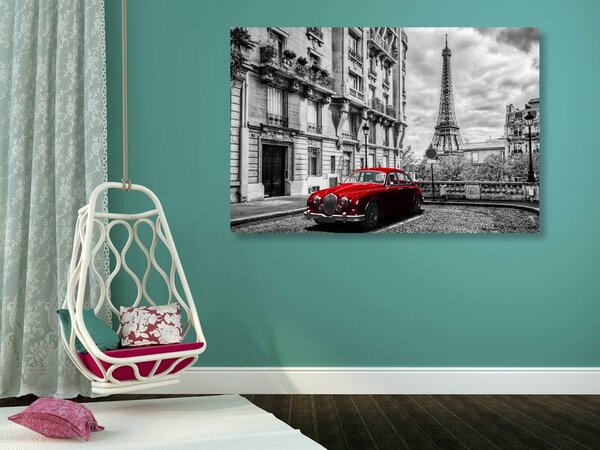 Obraz červené retro auto v Paríži
