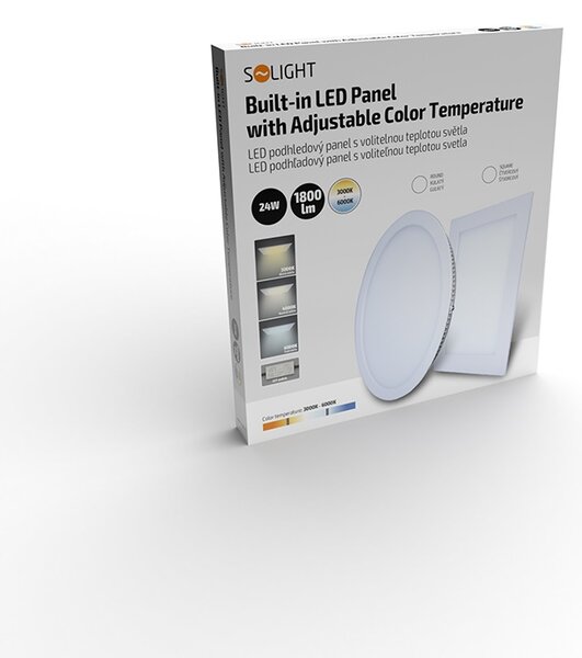SOLIGHT LED mini panel CCT, podhľadový, 24W, 1800lm, 3000K, 4000K, 6000K, okrúhly