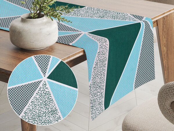 Biante Bavlnený behúň na stôl Sandra SA-334 Modro-zelené trojuholníky 20x120 cm
