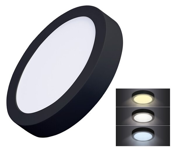 SOLIGHT LED mini panel CCT, prisadený, 12W, 900lm, 3000K, 4000K, 6000K, okrúhly čierny