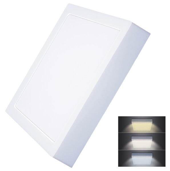 SOLIGHT LED mini panel CCT, prisadený, 24W, 1800lm, 3000K, 4000K, 6000K, štvorcový biely