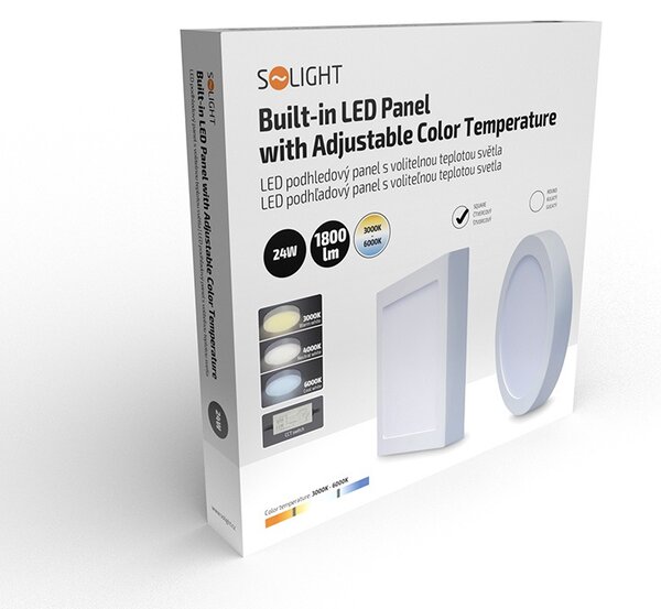 SOLIGHT LED mini panel CCT, prisadený, 24W, 1800lm, 3000K, 4000K, 6000K, štvorcový biely