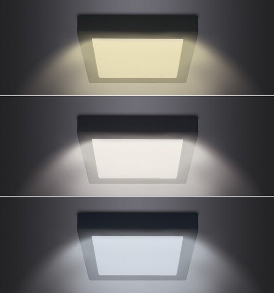SOLIGHT LED mini panel CCT, prisadený, 18W, 1530lm, 3000K, 4000K, 6000K, štvorcový čierny