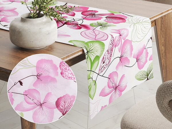 Biante Bavlnený behúň na stôl Sandra SA-366 Ružovo-zelené kvety na bielom 20x120 cm