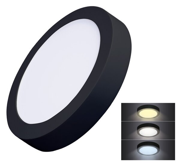 SOLIGHT LED mini panel CCT, prisadený, 18W, 1530lm, 3000K, 4000K, 6000K, okrúhly čierny