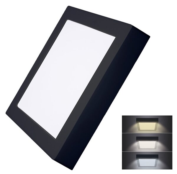 SOLIGHT LED mini panel CCT, prisadený, 18W, 1530lm, 3000K, 4000K, 6000K, štvorcový čierny