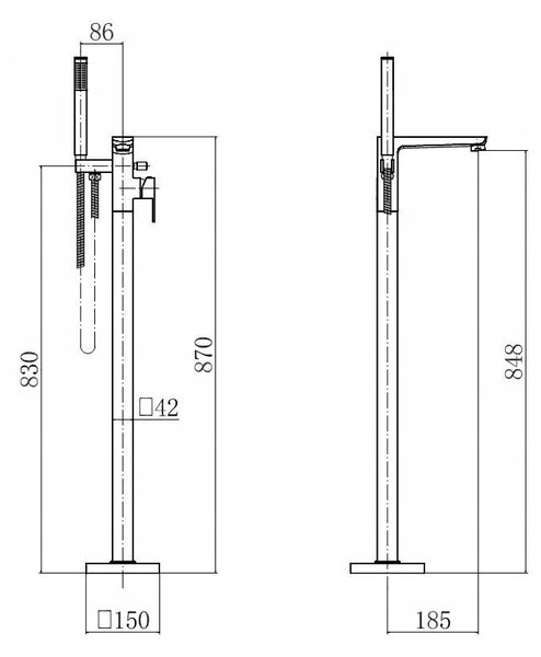 Invena Paros, voľne stojaca vaňová batéria, čierna matná, INV-BW-09-W04-A