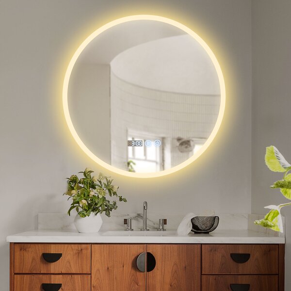 Erga Deam, okrúhle LED zrkadlo 50cm, 3 farby svetla, predné osvetlenie, vyhrievacia podložka proti zapareniu, ERG-V01-Deam-5050-CL
