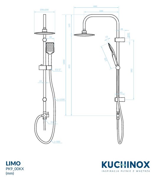 Kuchinox Limo, sprchový stĺp s dažďovou hlavicou, chrómová, LAV-PG9_00KX