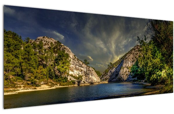 Obraz krajiny s jazerom (120x50 cm)