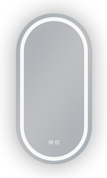 Erga Lyra, oválne LED zrkadlo 40x80cm, 3 farby svetla, predné a zadné osvetlenie, vyhrievacia podložka proti zapareniu, ERG-V01-LYRA-4080-CL
