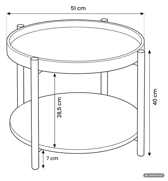 Konferenčný stolík RIVA 51 cm čierny / čierne nohy