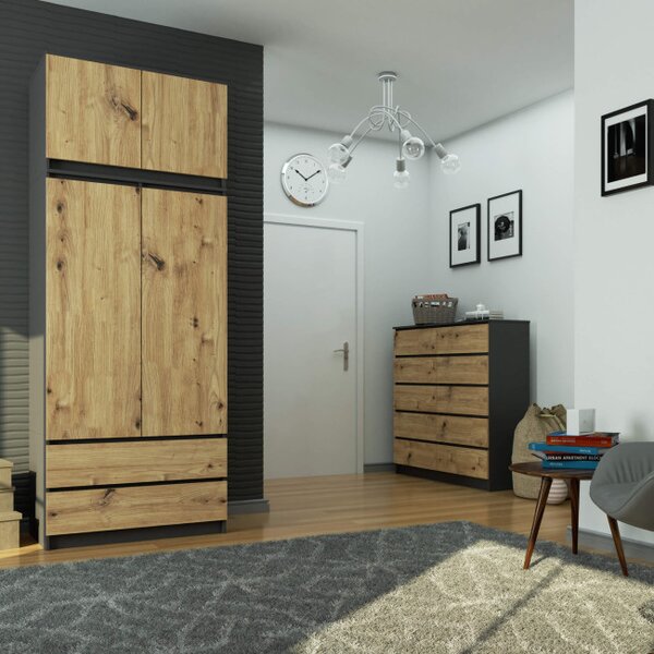 Skriňa s nadstavcom S 90 2D 2SZ CLP grafitová / dub artisan